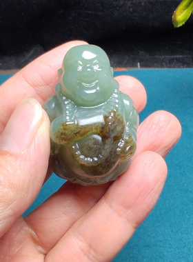 新疆和田玉且末蓝调糖玉立体佛小手把件精品油润男女国风佛引福来