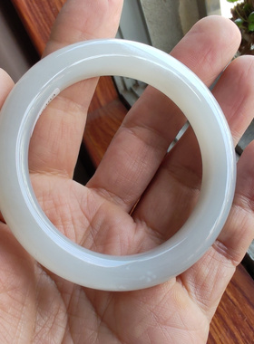 和田玉烟灰飘花手镯56mm精品保真