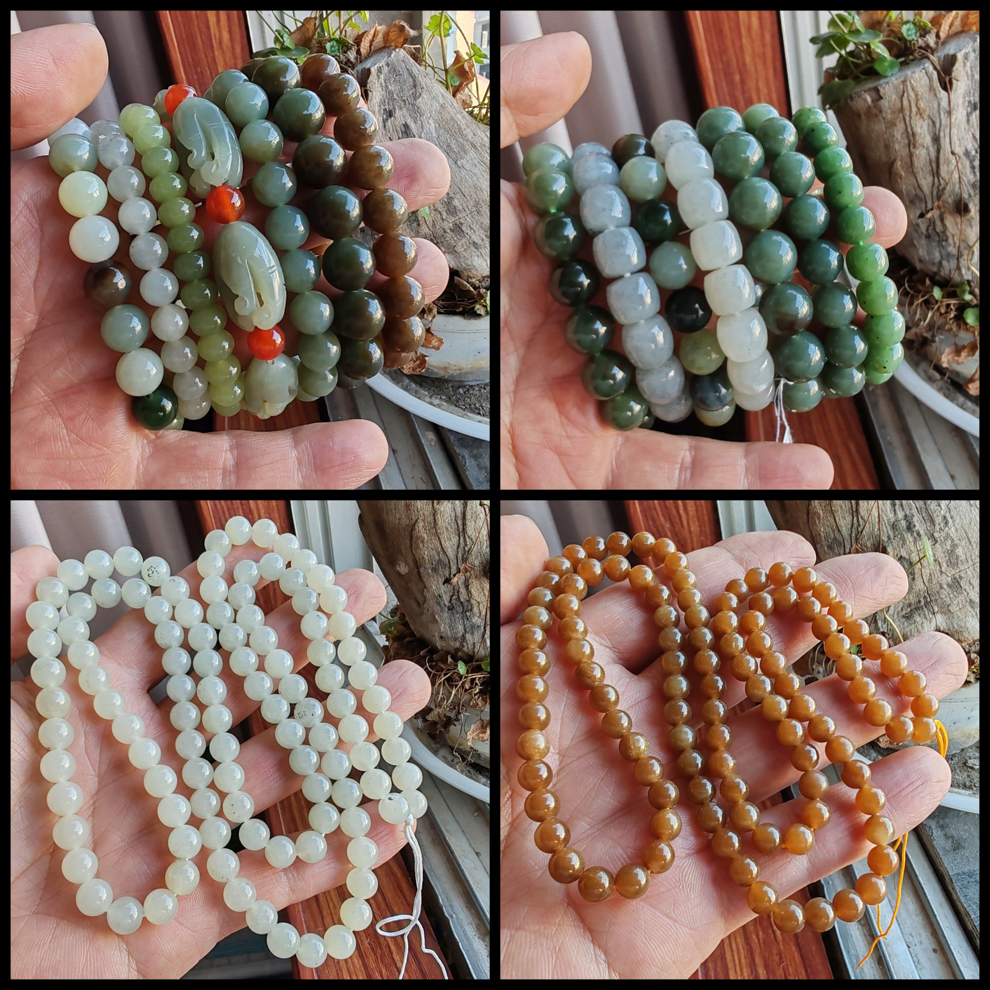 和田玉青花墨玉糖玉碧玉白玉聚宝盆多宝圆珠老型珠手链手串108颗
