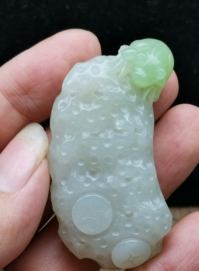 天然和田玉翠青青蛙手把玩件文房书房摆件男女款式玉器呱呱来财