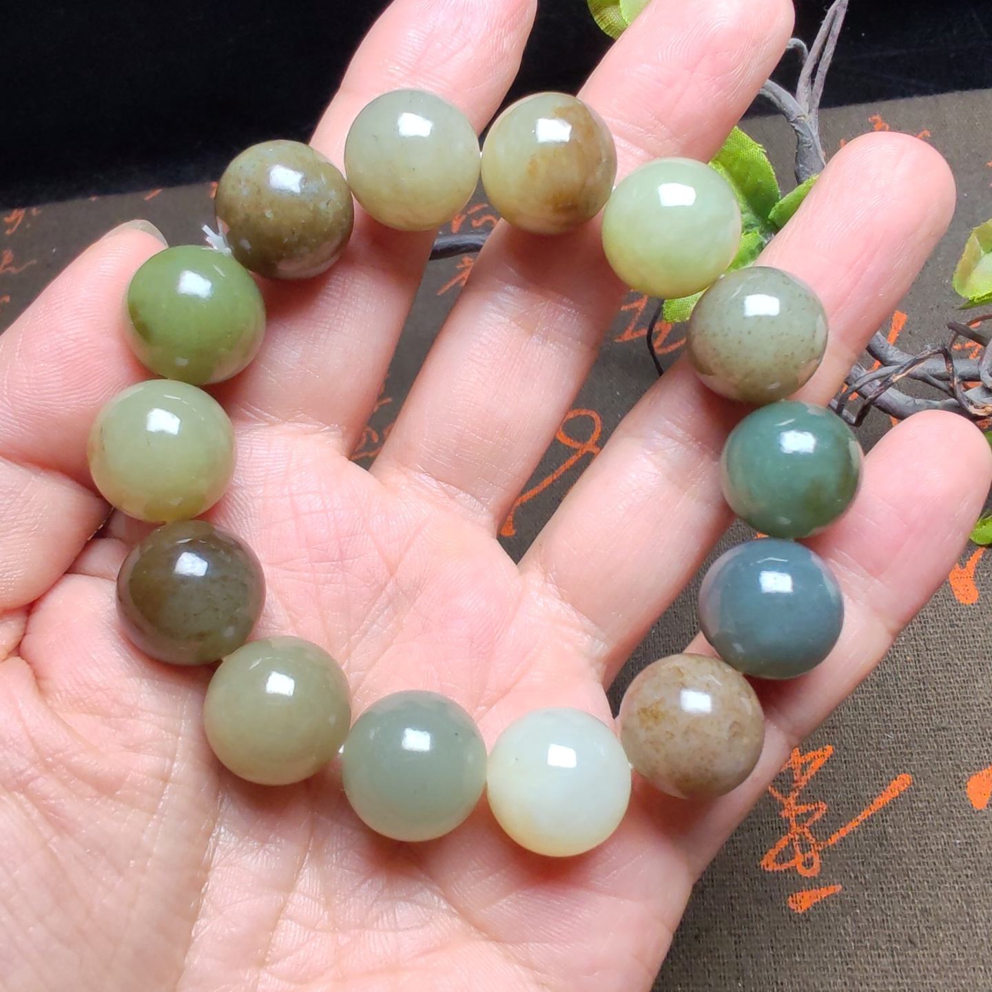 和田玉多色多宝烟紫色黄口糖玉圆珠手链手串精品16mmDIY男女国风
