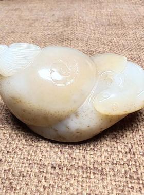 和田玉糖白玉蜗牛文玩茶宠小摆件苏工精品油润男女国风扭转乾坤