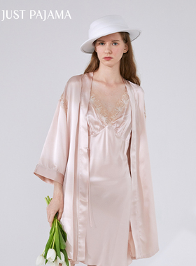 [折上8折]Not Just Pajama 真丝睡袍桑蚕丝绸蕾丝新娘婚礼晨袍
