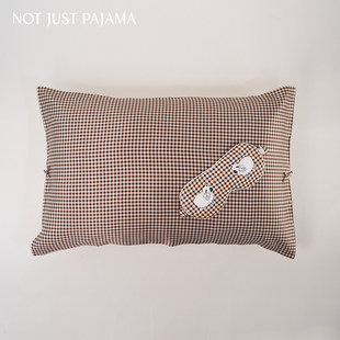Not Just Pajama 英伦牧场22姆米真丝棕色格子印花撞色枕套眼罩