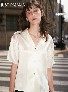 [折上8折]Not Just Pajama 秋冬女短款重磅真丝短袖衬衫通勤上衣