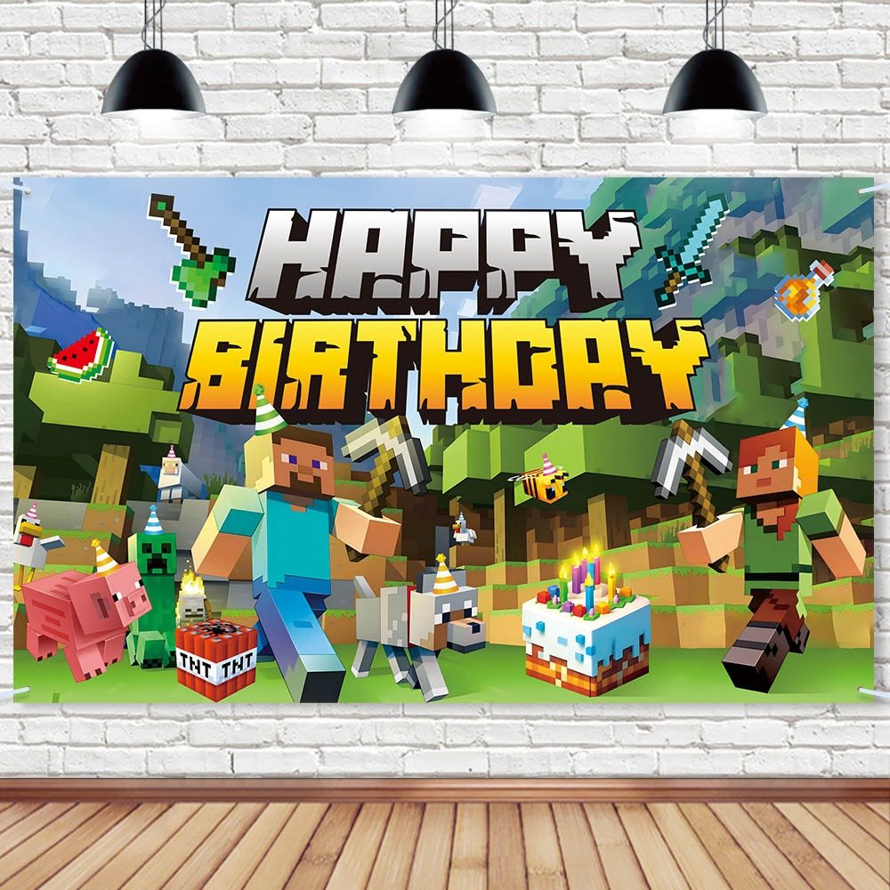 我的世界MC主题生日装饰背景布摄影生日派对装饰布置背景横幅