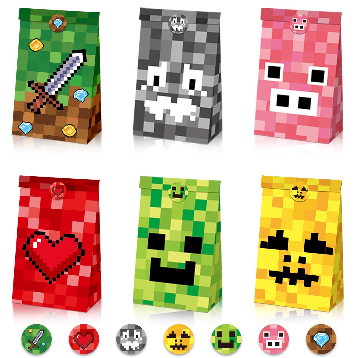 我的世界游戏周边马赛克牛皮纸袋礼品食品糖果带贴纸生日礼物派对