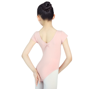 儿童舞蹈练功服女夏季短袖芭蕾舞高胯修身考级连体服大童牛油果绿