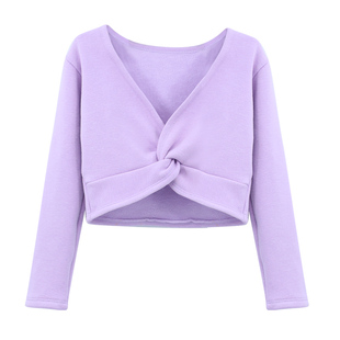 儿童舞蹈针织小毛衣女童一字领保暖外套秋冬练功服披肩粉灰色套装