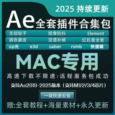 AE插件一键安装红巨人Particular粒子汉化E3D中文Saber2025mac M1
