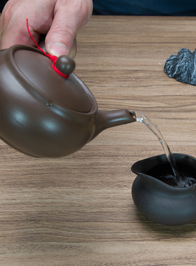 中式复古紫泥侧把壶紫砂壶手工品