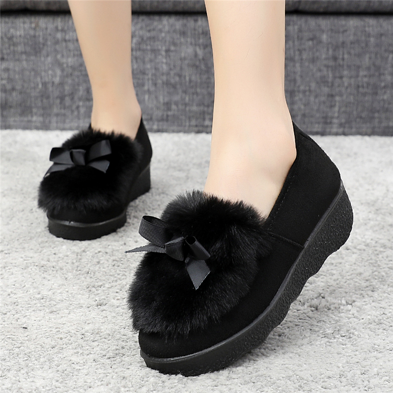 毛毛鞋女秋冬季新款老北京布鞋软底工作鞋厚底加绒豆豆鞋保暖棉鞋