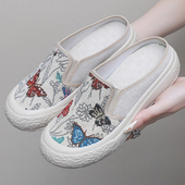 软底休闲渔夫鞋 2026新款 女透气一脚蹬厚底懒人女鞋 半拖帆布鞋 夏季