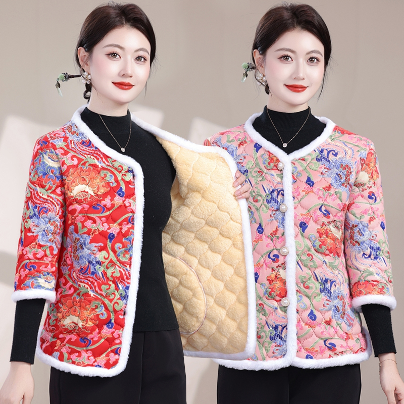 妈妈冬装半袖加绒棉马夹保暖棉衣