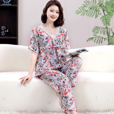 妈妈透气中老年人短袖夏季套装