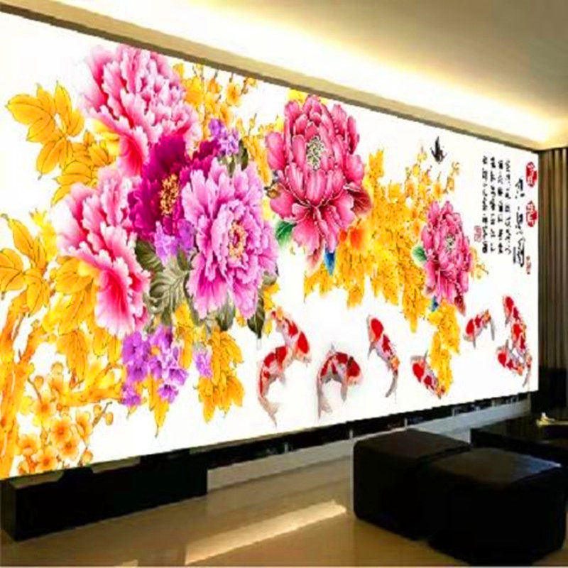 全珠绣十字绣九鱼客厅大幅穿珠子绣新款花开富贵串珠牡丹丝线彩珠