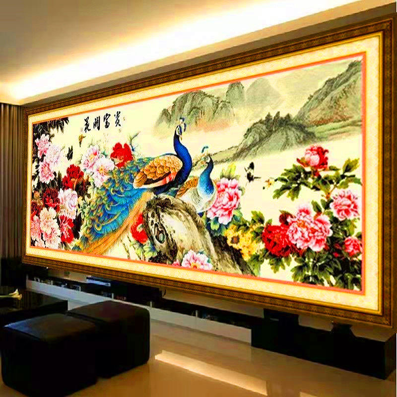 全珠绣十字绣客厅满绣穿珠子绣花开富贵彩珠丝线牡丹圆珠孔雀串珠