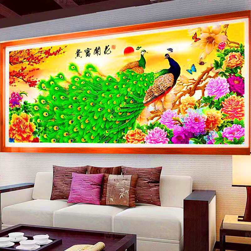 串珠绣十字绣圆珠客厅满绣全珠子绣花开富贵穿珠牡丹花孔雀彩珠