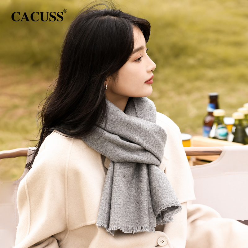 CACUSS冬季纯色羊毛高级感围巾女