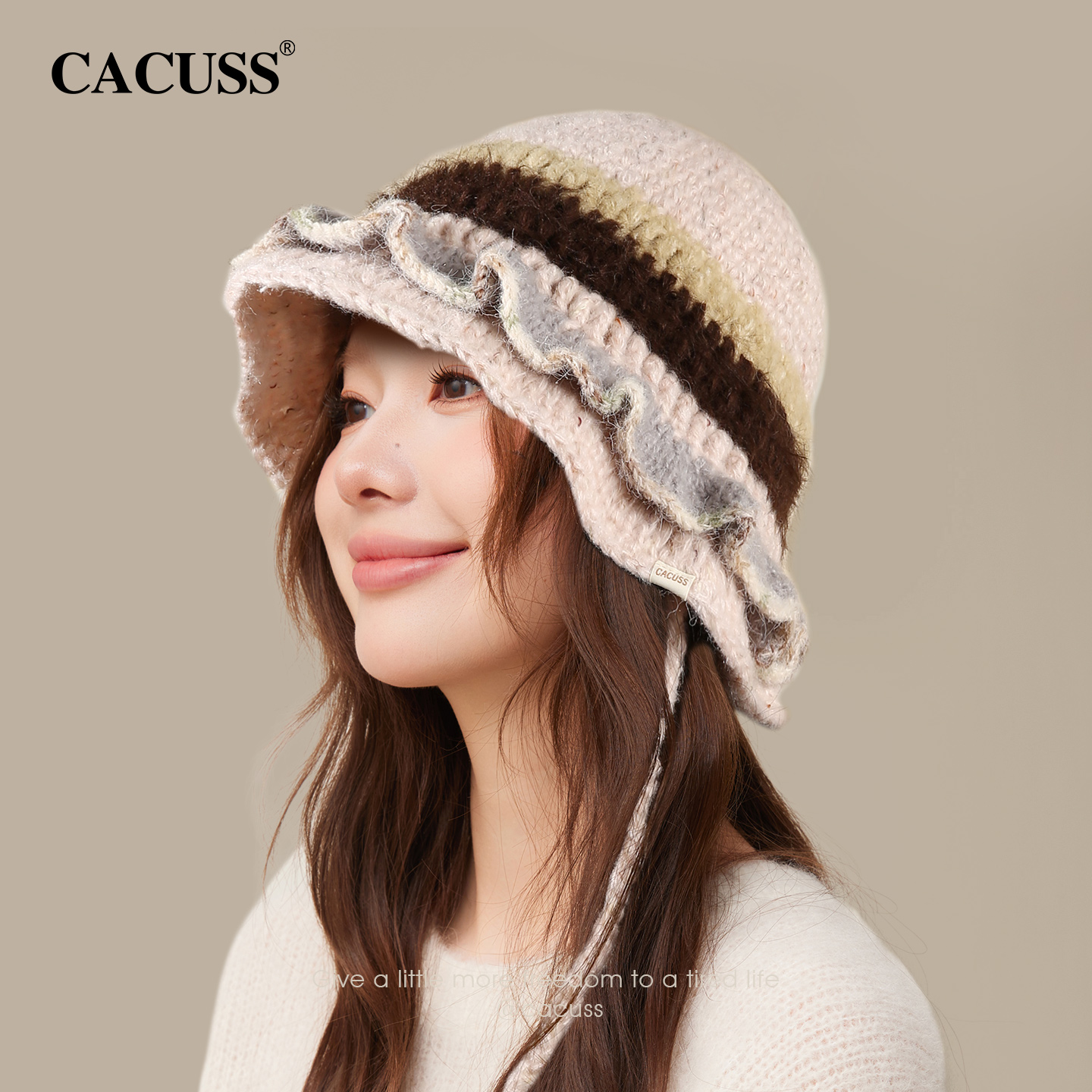 CACUSS冬季荷叶边针织渔夫帽女士