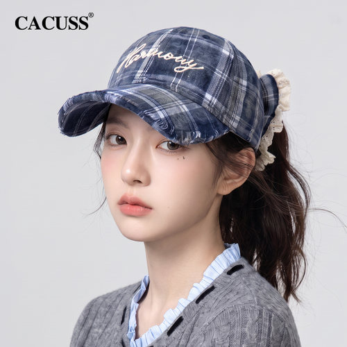 CACUSS复古格纹显脸小棒球帽女