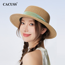 平顶防晒草帽女2025春夏新款 CACUSS法式 海边度假平檐礼帽遮阳帽子