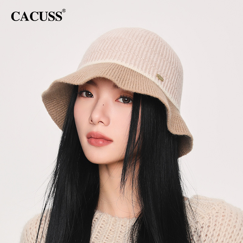 CACUSS显脸小拼色针织渔夫帽