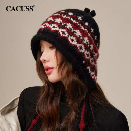 CACUSS冬季保暖费尔岛风针织帽女