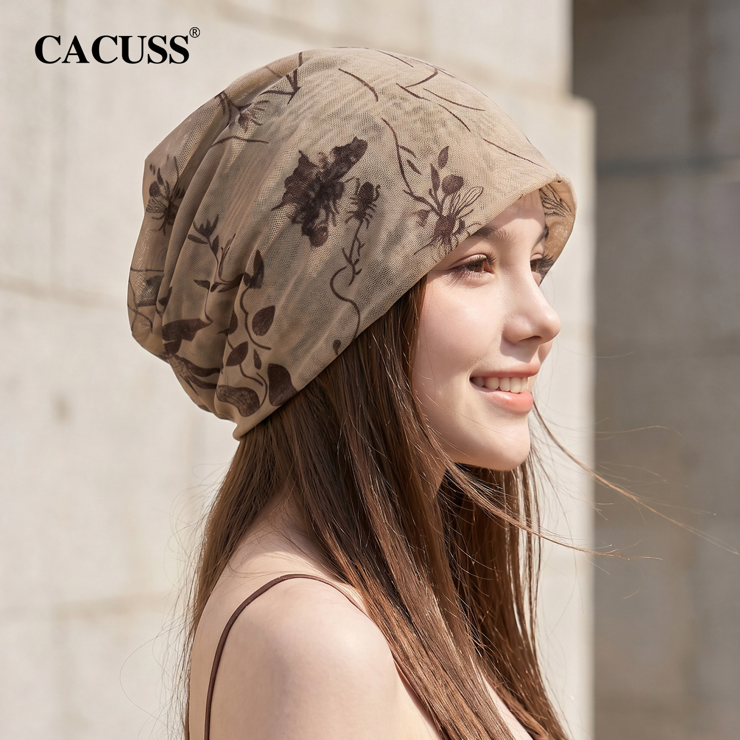 CACUSS提花套头帽子女夏季轻薄网眼透气复古包头堆堆帽减龄显脸小