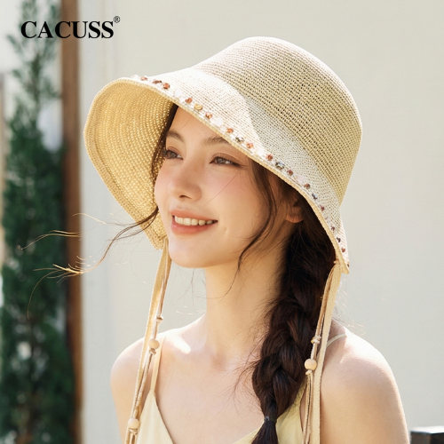 CACUSS草编大檐显脸小遮阳帽女夏