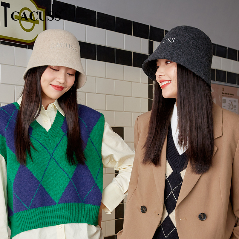 CACUSS纯羊毛圆脸优雅渔夫帽