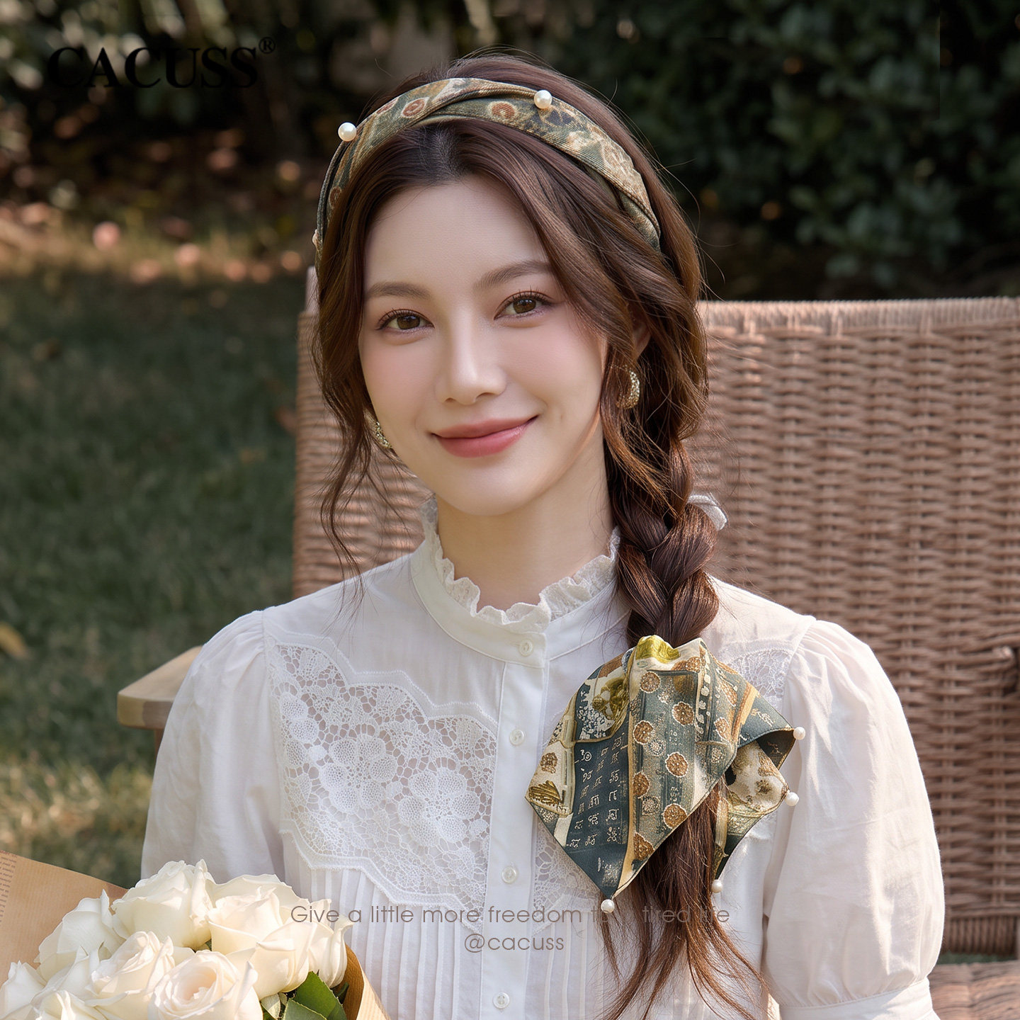 CACUSS复古风发圈油画印花头饰文艺森系珍珠发箍高颅顶发夹气质女