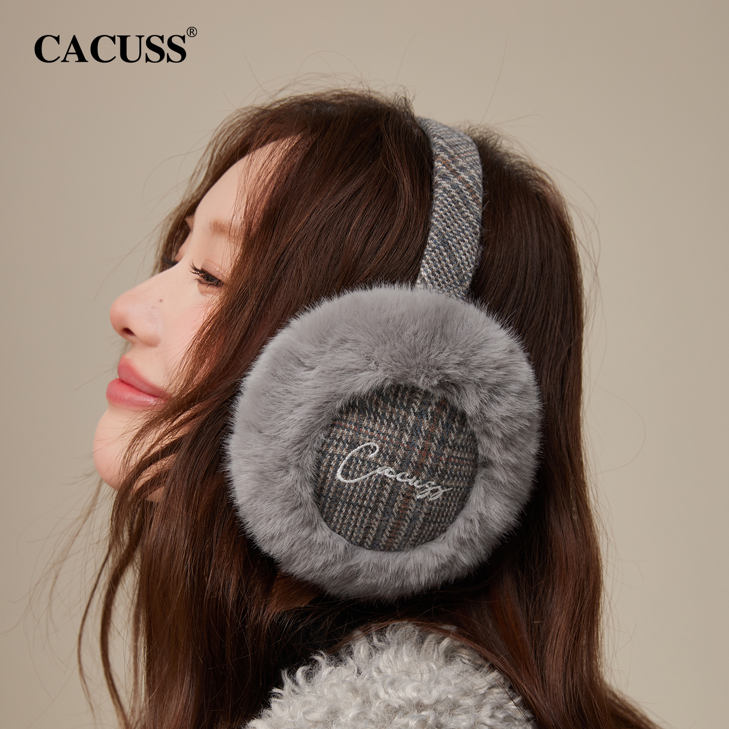 CACUSS保暖防寒复古格纹耳罩女冬