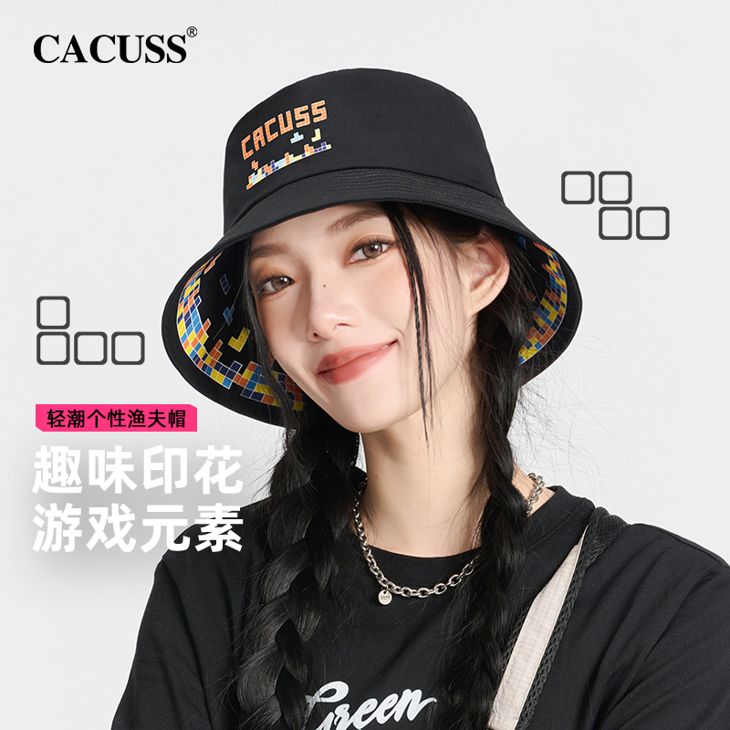 CACUSS帽子秋冬纯棉印花渔夫帽