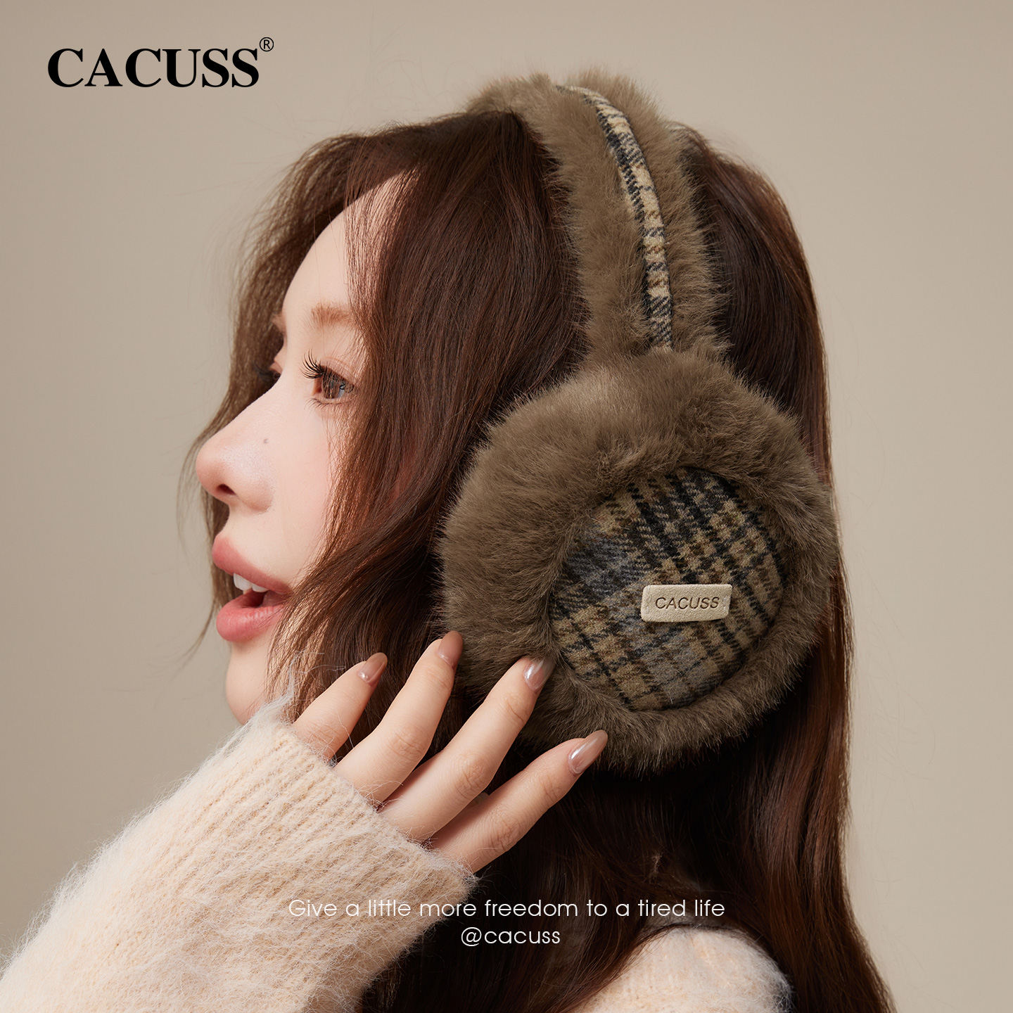 CACUSS冬季保暖可折叠羊毛耳罩女