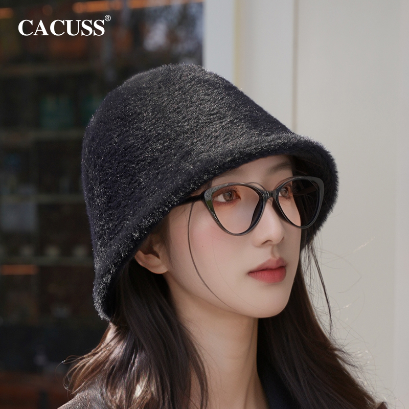CACUSS帽子女秋冬2025新款毛绒渔夫帽显脸小高级感保暖时尚盆帽