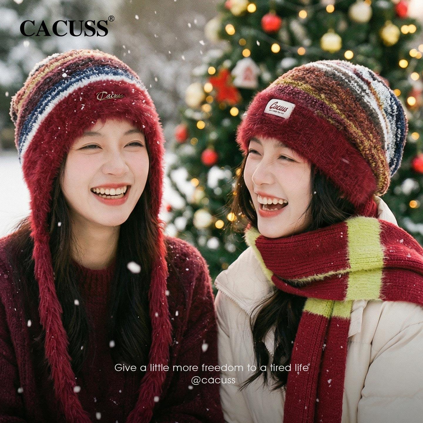 CACUSS新年帽子防寒护耳费尔岛针织帽女冬季保暖围巾泰迪绒棒球帽,服饰配件/皮带/帽子/围巾,帽子,淘宝优惠券,粉丝福利购,淘宝优惠卷