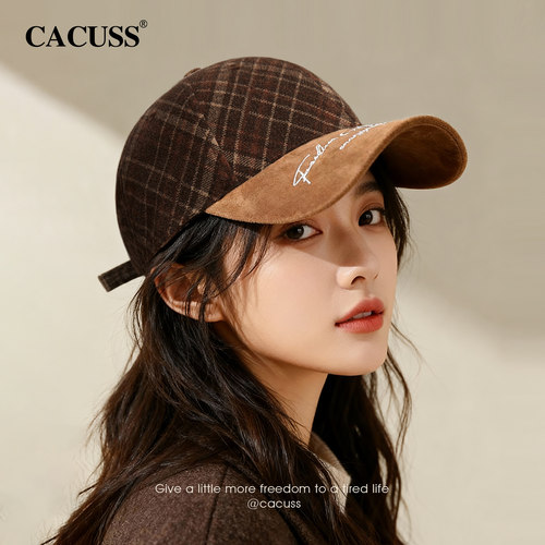 CACUSS秋冬女复古格纹硬顶棒球帽