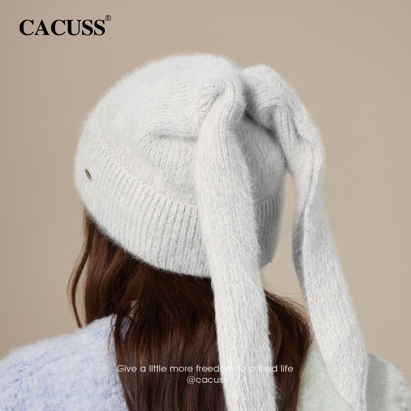 CACUSS冬季可爱兔毛针织帽子女士