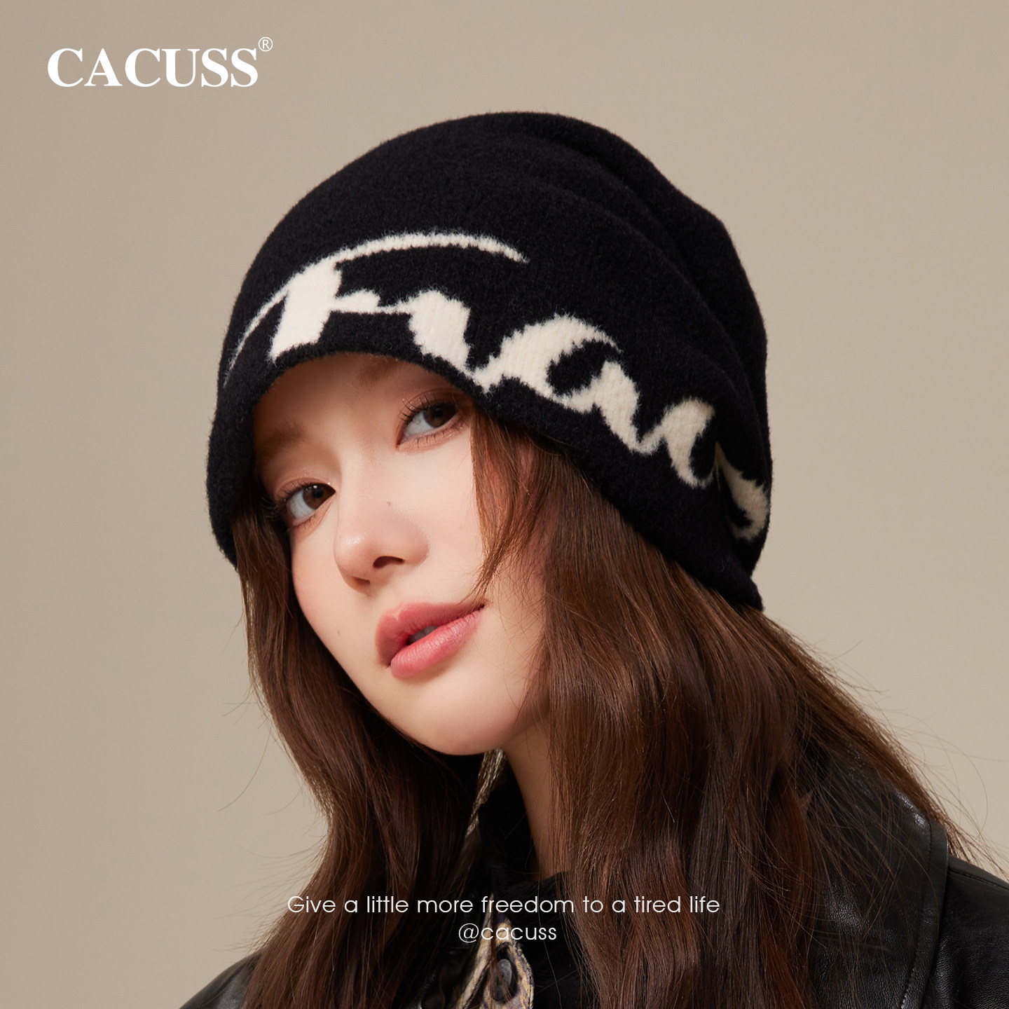 CACUSS薄款帽子女春夏套头帽保暖堆堆帽护耳针织帽大头围包头冷帽