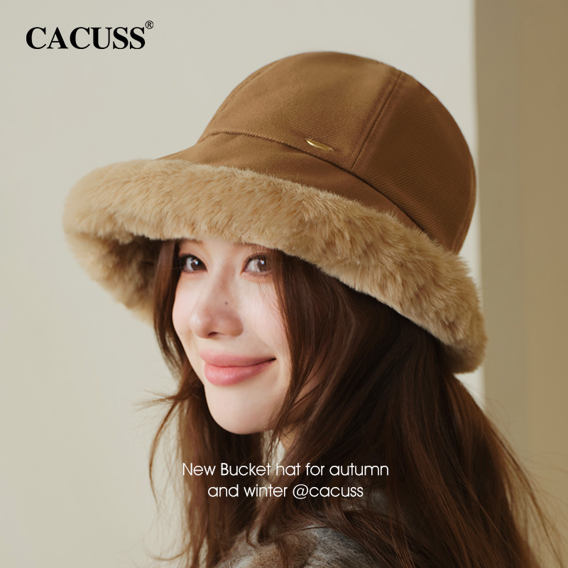 渔夫帽子保暖毛绒边盆帽