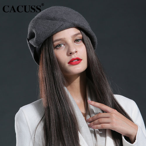 CACUSS新品帽子女冬季纯色羊毛呢帽子蝴蝶结时尚小礼帽优雅时装帽