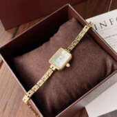 日本agete爆款 轻奢迷你小金表复古精致骨纹细链石英表中古风女表