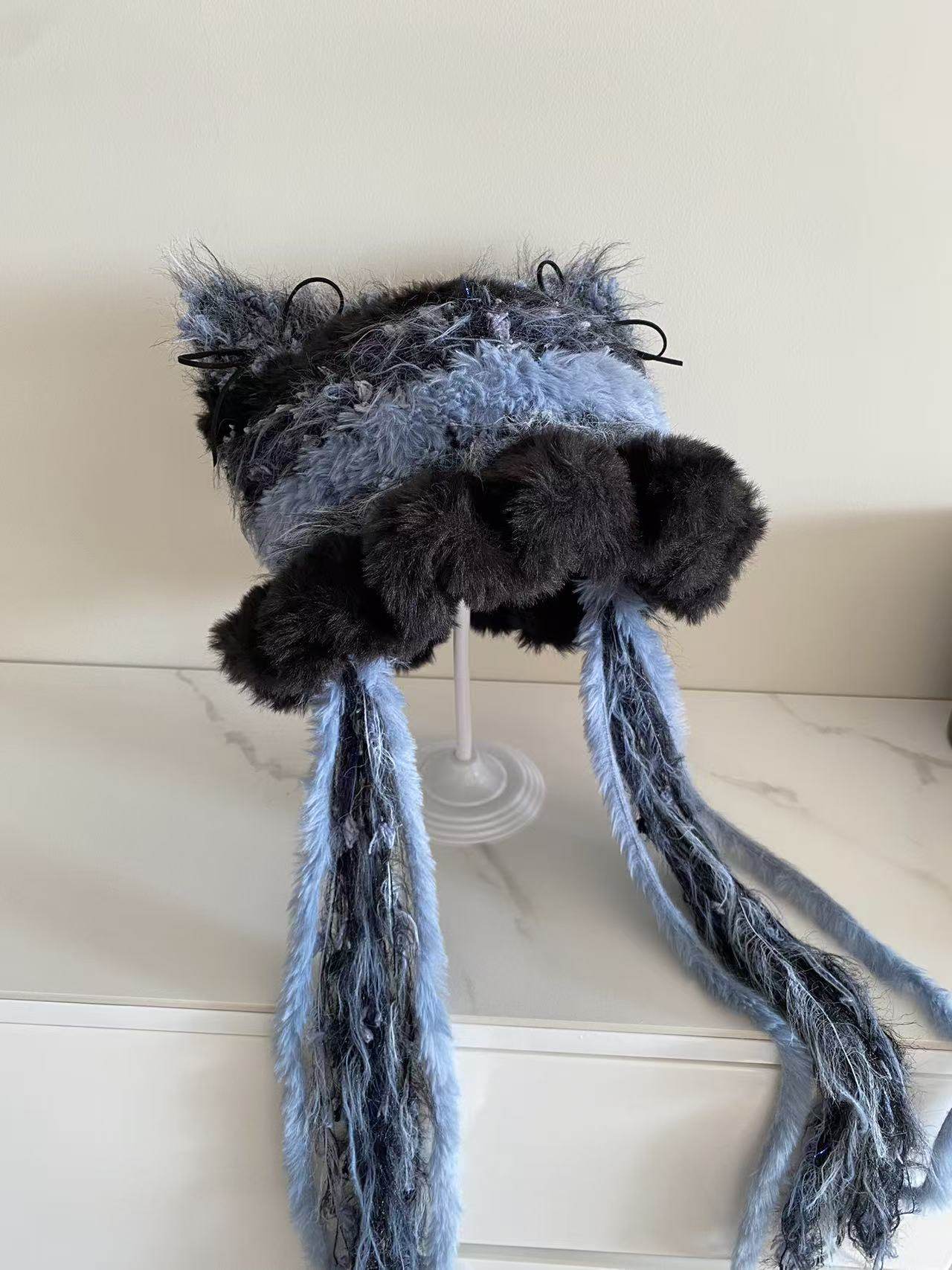 【暗夜系列】手工钩织水母猫耳帽针织毛线帽子女手混线diy材料包,服饰配件/皮带/帽子/围巾,DIY编织材料包,淘宝优惠券,粉丝福利购,淘宝优惠卷