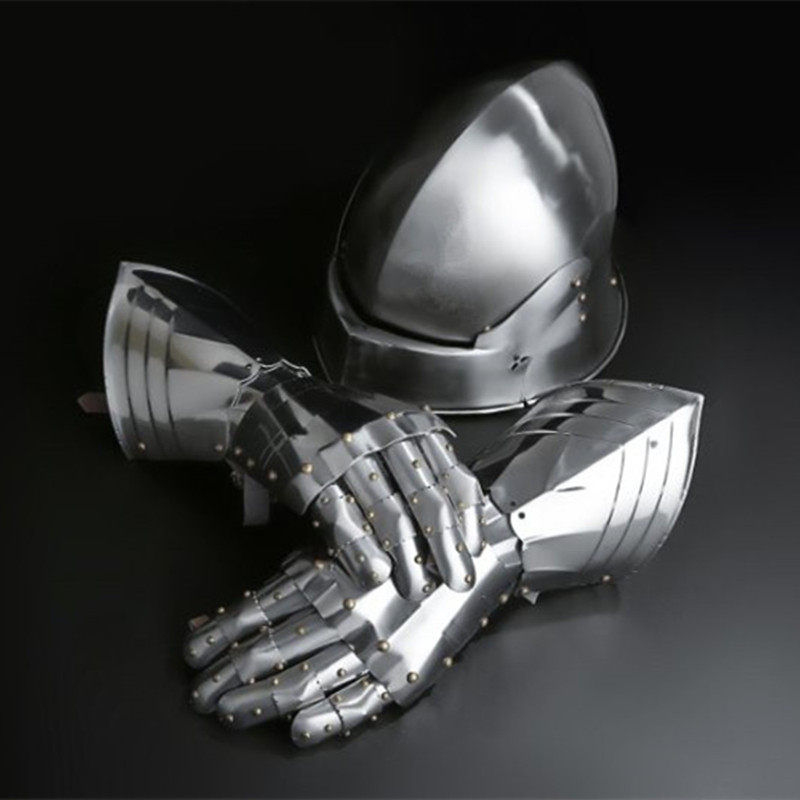 亮面不锈钢真人可穿欧洲中世纪哥特护手盔甲头盔高端金属cos道具
