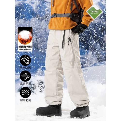 东北滑雪羽绒冲锋裤男冬季防水防风加厚保暖鸭绒裤多口袋工装裤子