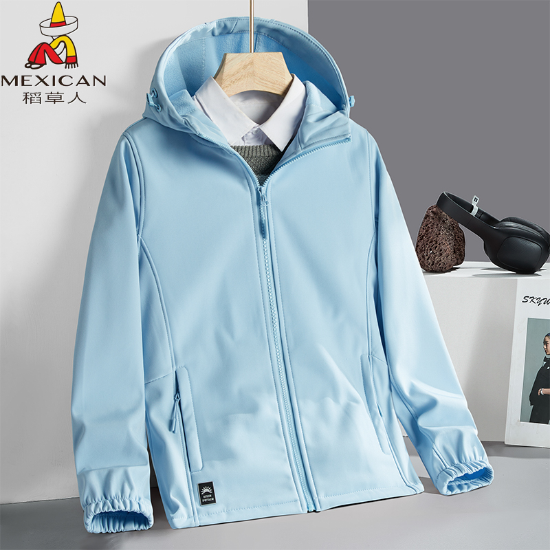 稻草人户外软壳冲锋衣女款防风防水保暖外套男运动休闲加绒登山服