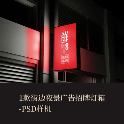 1款PSD街边夜景广告招牌灯箱VI样机作品集展示logo提案智能贴图