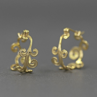 PURE唐草纹耳环女镀金中国风花纹饰品复古设计汉服卷曲纹耳钉