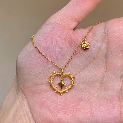 PUREvintage法式中古爱心荆棘锆石吊坠花朵项链女小众精致气质